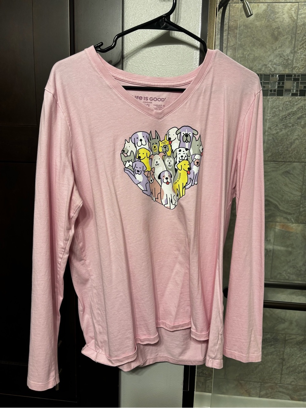 Life is Good Womens Long-Sleeve Heart Dog Graphic Tee
